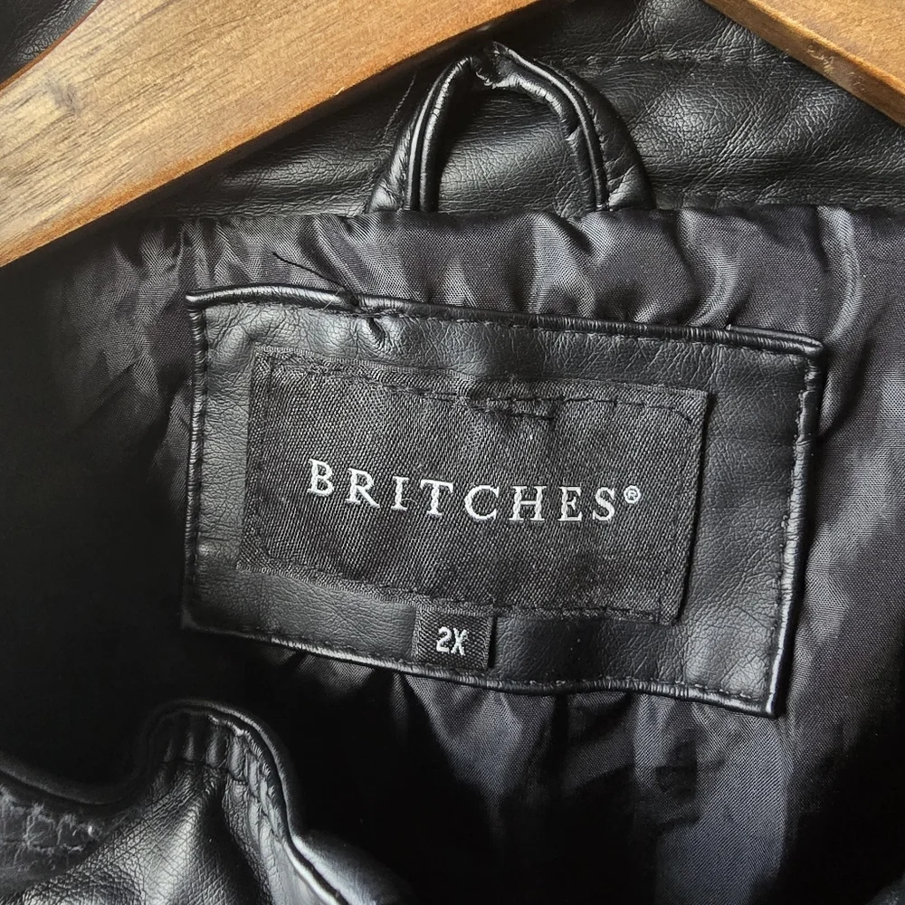 Britches Black Faux Leather Lined Zip Up Jacket Mens 2X - Picture 5 of 11